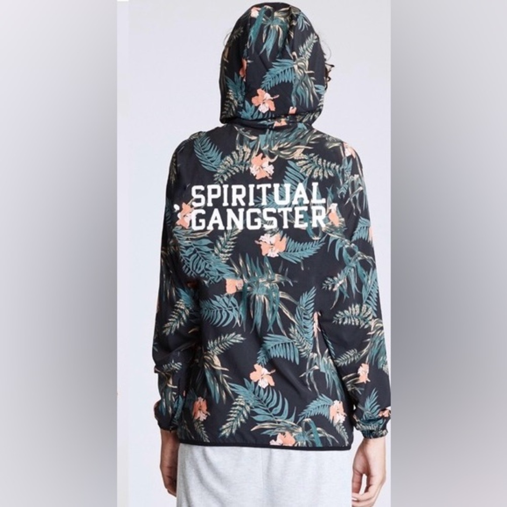 Spiritual Ganster palm leaf graphic hooded windbreaker
